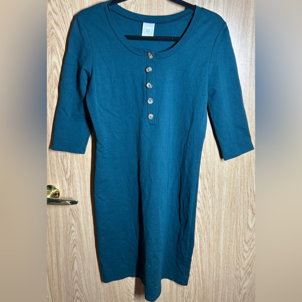 Lou Lou & Company Size S Maternity Nursing Henley Midi Ocean Teal Dress